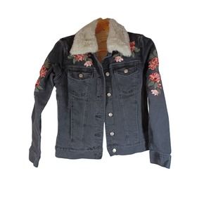 Pac Sun Sherpa Lined Black Jean Jacket Size M